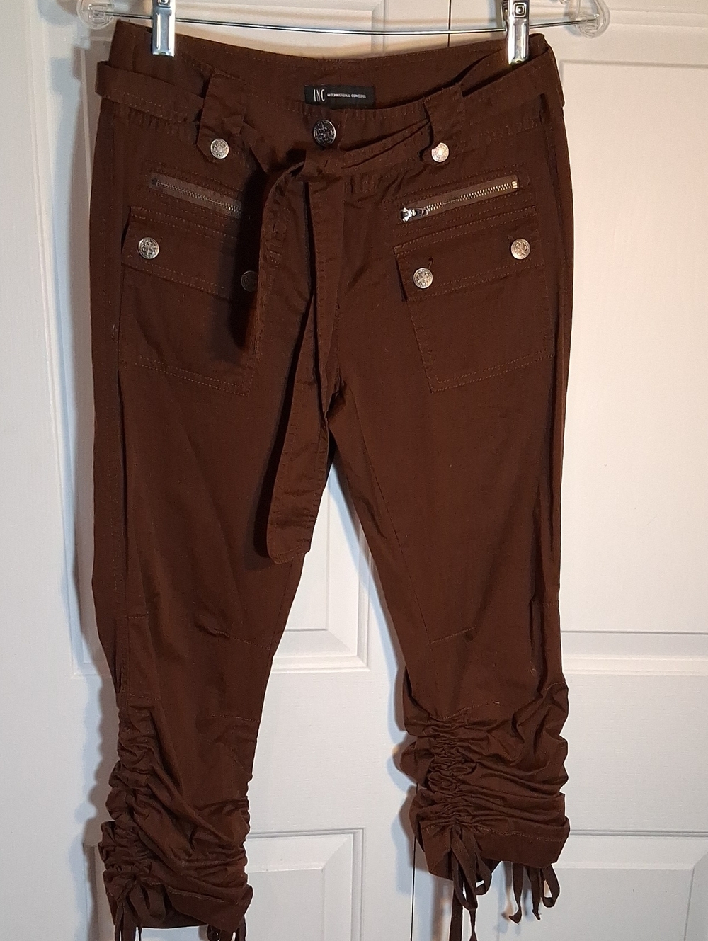 INC International Concepts Chocolate Brown Ruched Crop Jeans